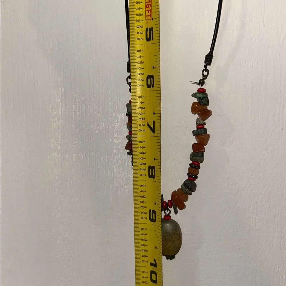 🟠🟢Vintage Multicolor Beaded Stones Necklace Pendant Boho Minimalist Bohemian